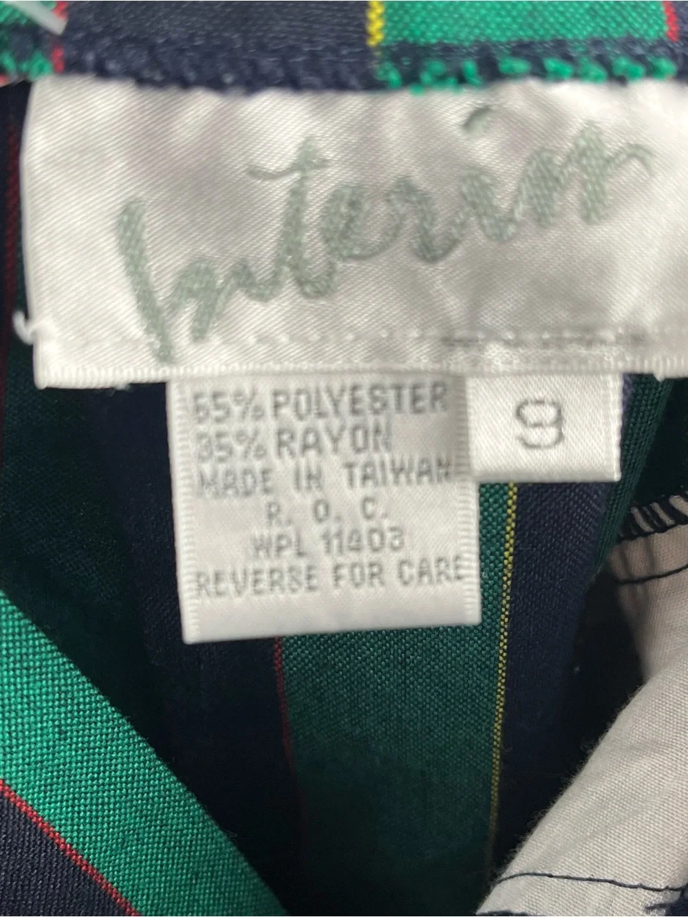 INTERMIX Green and Navy Vertical Stripe Pencil Skirt